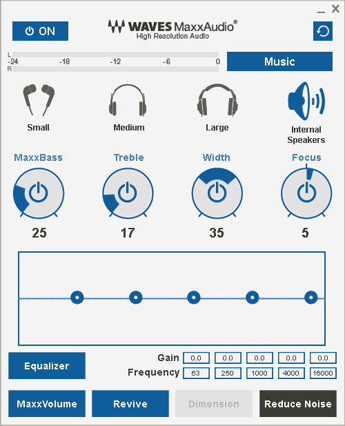 Waves MaxxAudio コントロール画面