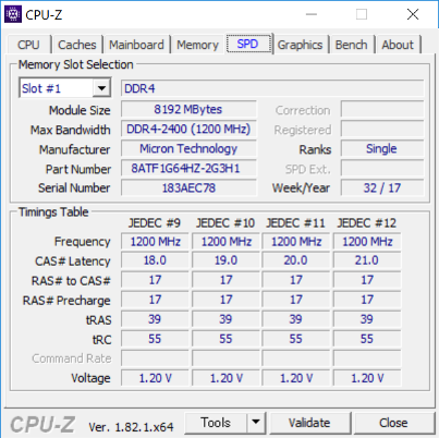 CPU-Z（メモリスロット #1）