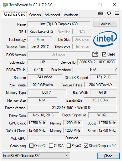 GPU-Z（Graphics CPU内蔵）