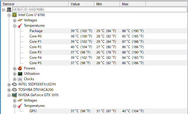 動画エンコード時の CPUとGPU温度